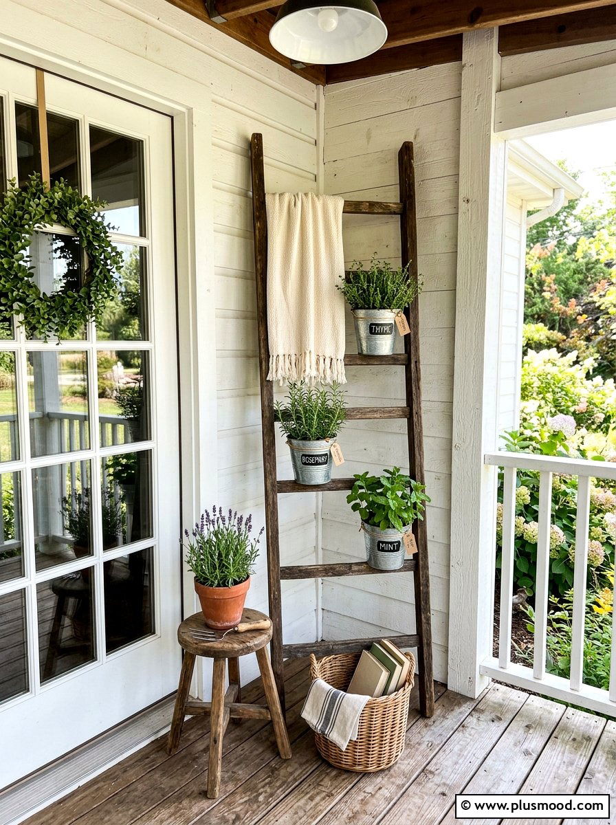 Decorative ladder display - 25 summer porch corner decor ideas