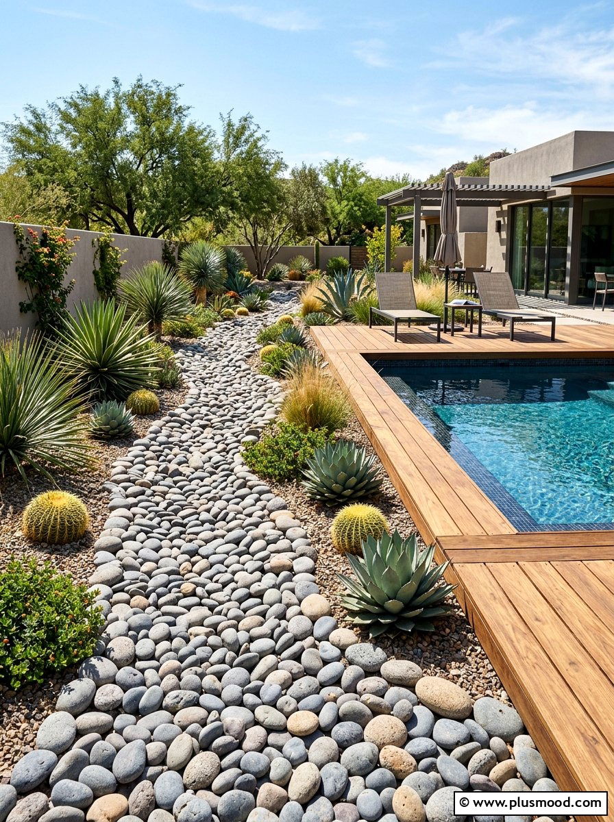 Decorative river rock - 25 pool landscaping ideas for desert climates