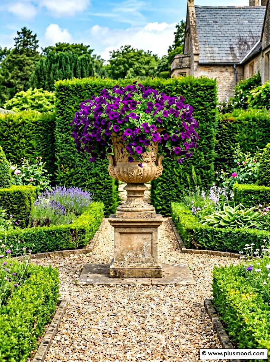 Deep Purple Petunia Urn - 25 summer planters with petunias ideas