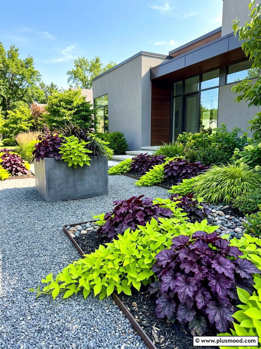 Deep purple and lime green landscape - 25 summer color scheme landscaping ideas