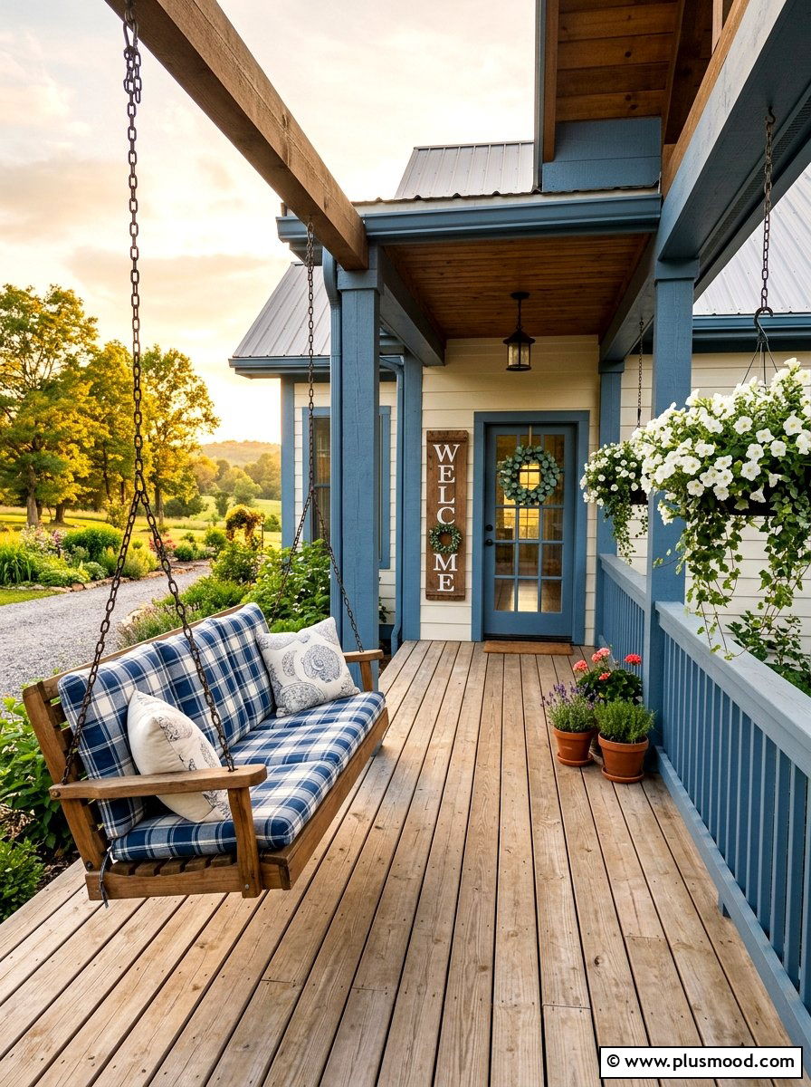 Denim Blue Country Front Porch - 25 summer blue front door ideas