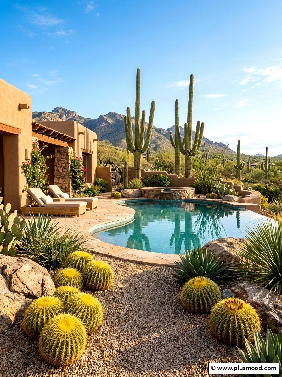 Desert Cacti Landscape Pool - 25 pool landscaping ideas for Arizona homes