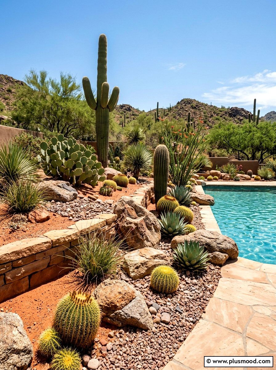 Desert Inspired Rock Garden - 25 pool landscaping ideas with raised garden beds
