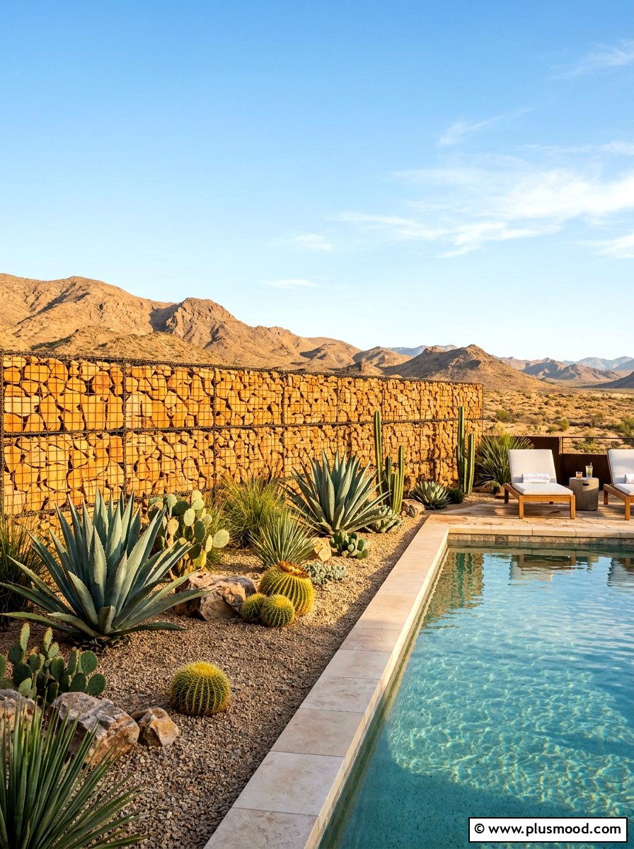 Desert Landscape Gabion Wall - 25 pool landscaping ideas with gabion walls