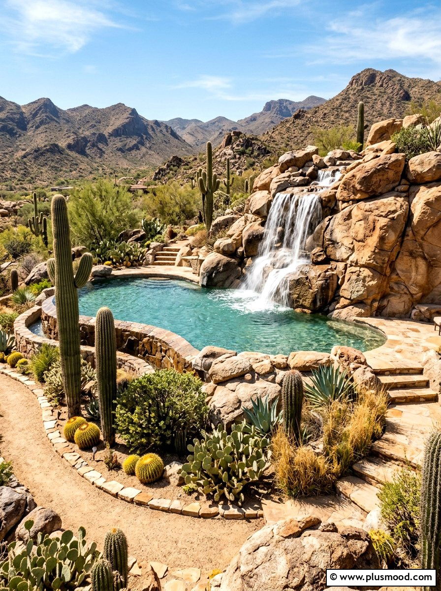 Desert Landscape Pool Waterfall - 25 pool landscaping ideas with waterfalls