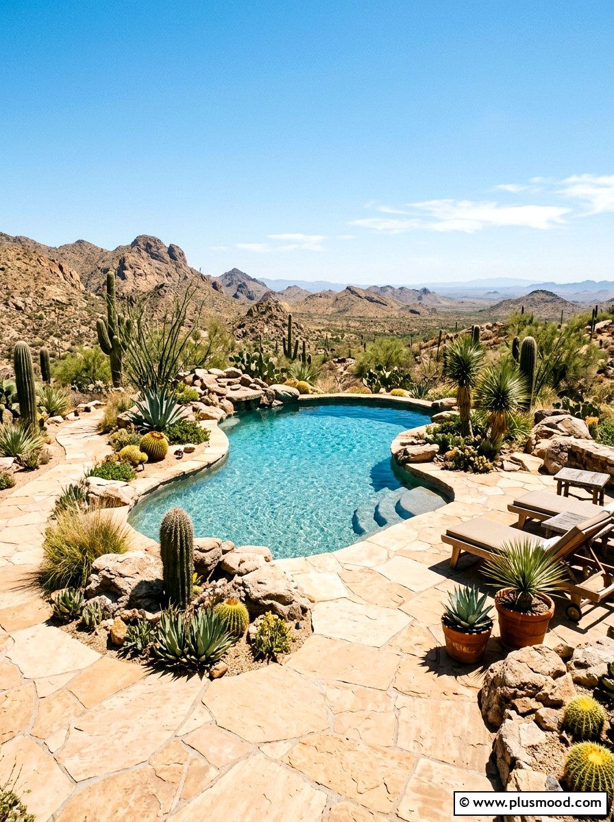 Desert Landscape Pool With Tan Flagstone - 25 pool landscaping ideas with flagstone