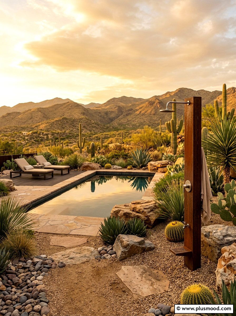 Desert Landscaping Around Pool And Shower - 25 pool landscaping ideas with outdoor shower