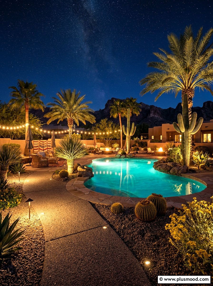 Desert Night Lighting Pool - 25 pool landscaping ideas for Arizona homes