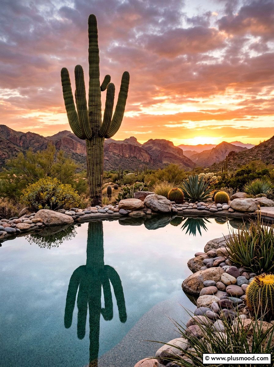 Desert Saguaro Cactus Pool - 25 pool landscaping ideas for Arizona homes