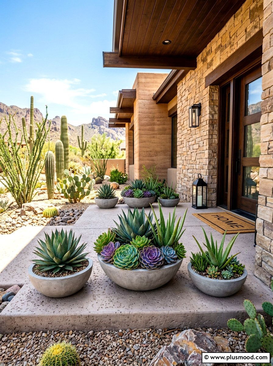 Desert Succulent Porch - 25 summer front steps decor ideas