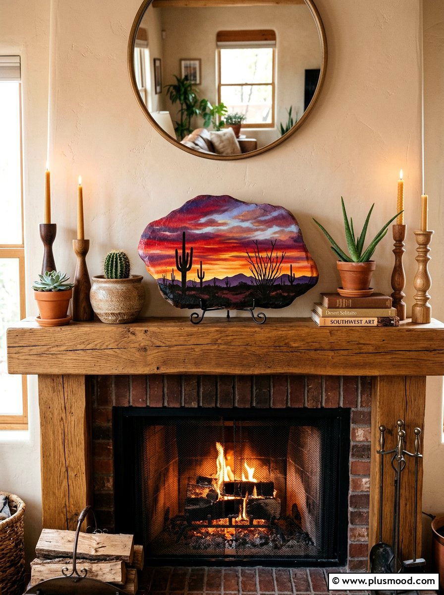 Desert Sunset Stone - 25 painted rock ideas with cactus design