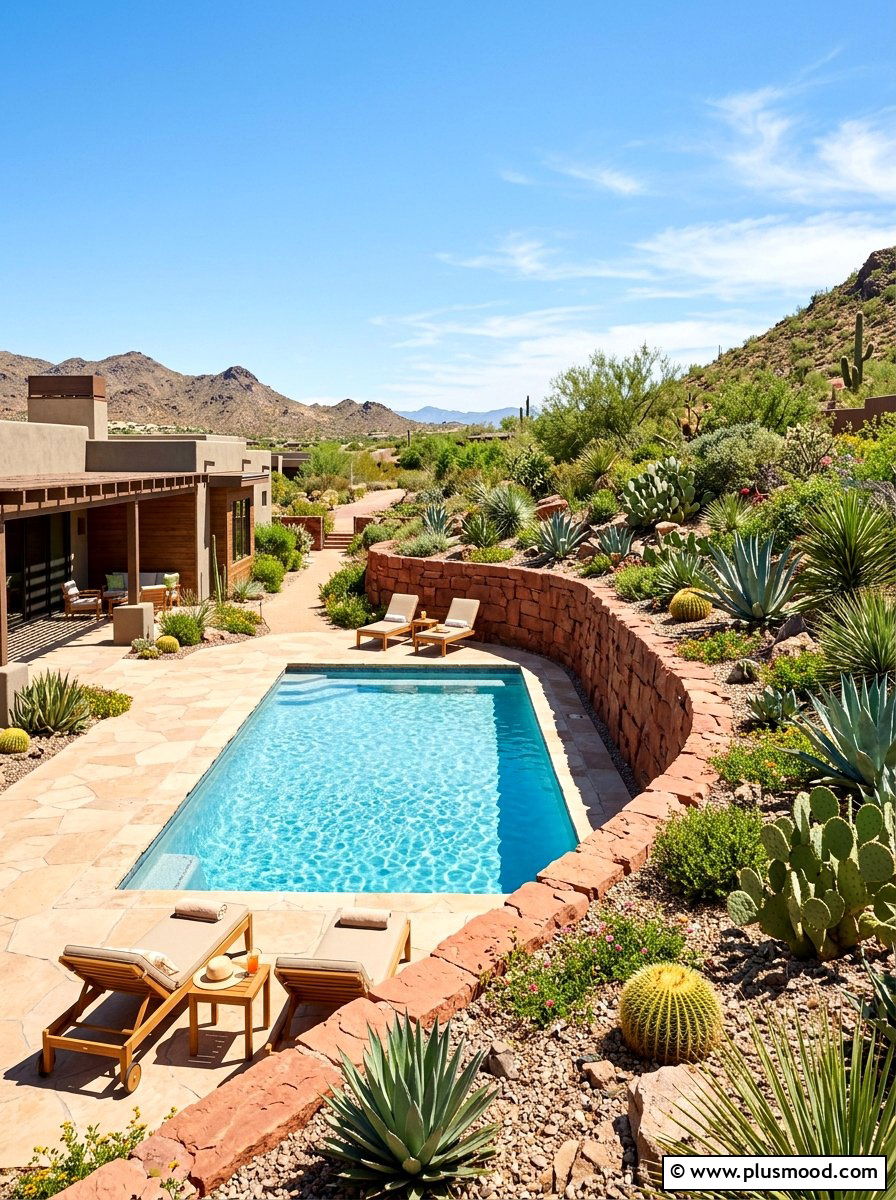 Desert Xeriscape Pool Wall - 25 pool landscaping ideas with retaining wall