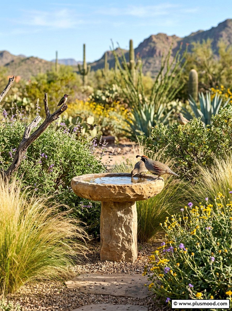 Desert bird bath area - 25 summer desert landscaping ideas