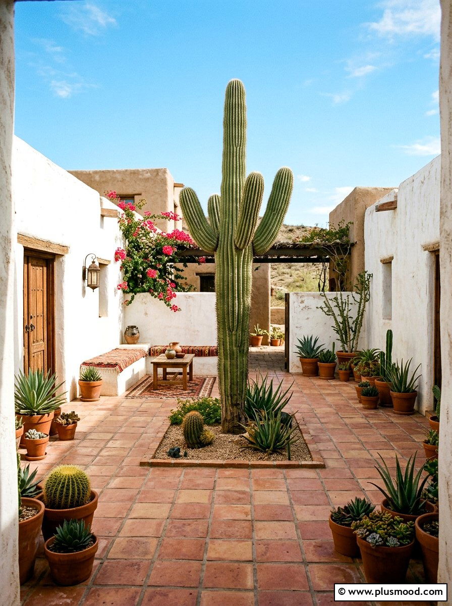 Desert courtyard - 25 small backyard ideas with cactus garden