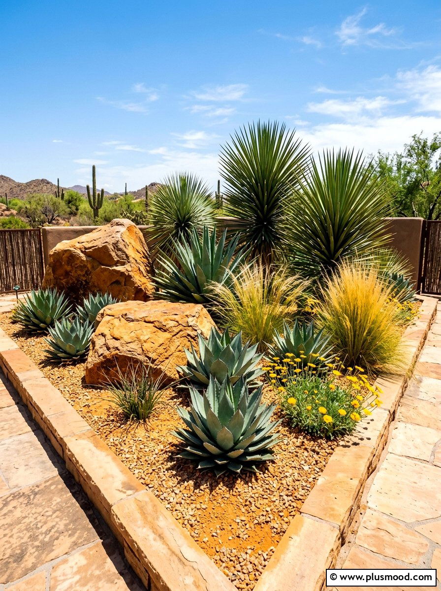 Desert landscape bed - 25 summer corner flower bed ideas