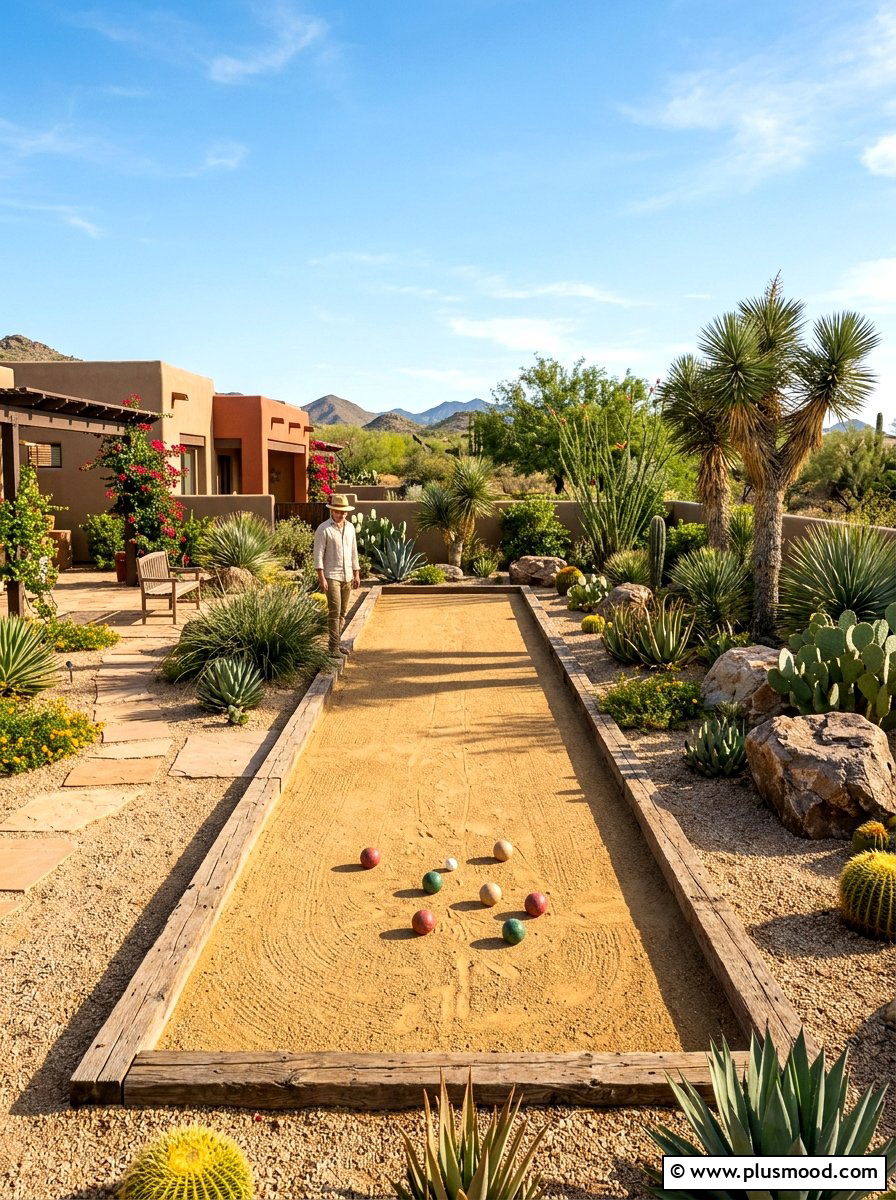Desert landscape bocce court - 25 small backyard ideas with bocce court