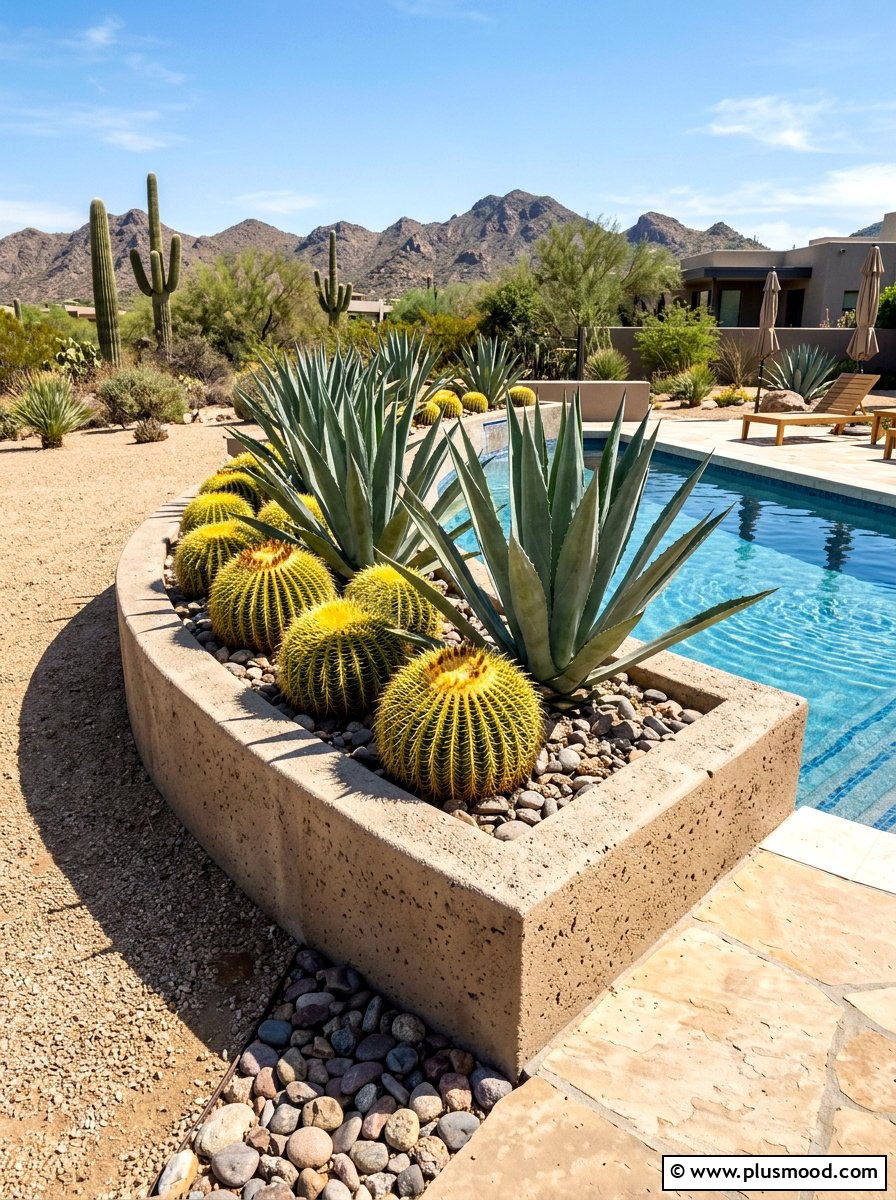 Desert landscape pool planter - 25 pool landscaping ideas with curved planters