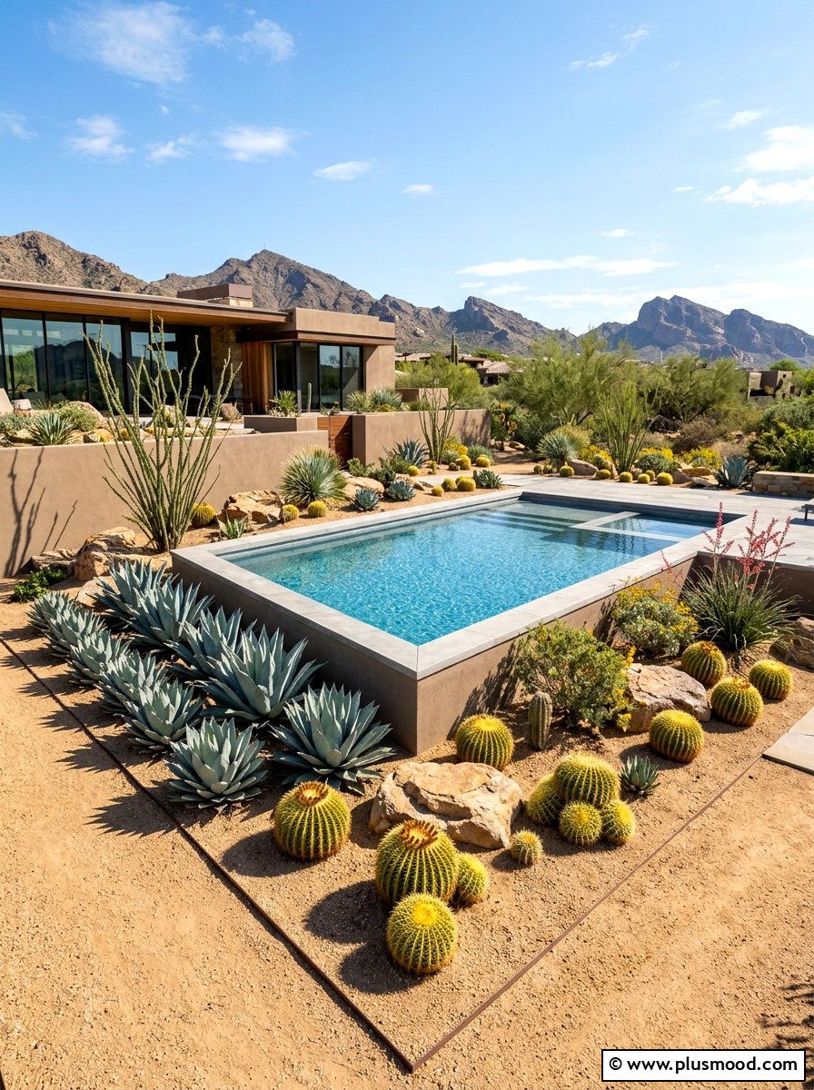 Desert landscaping for geometric corner pool - 25 pool landscaping ideas for corner pools