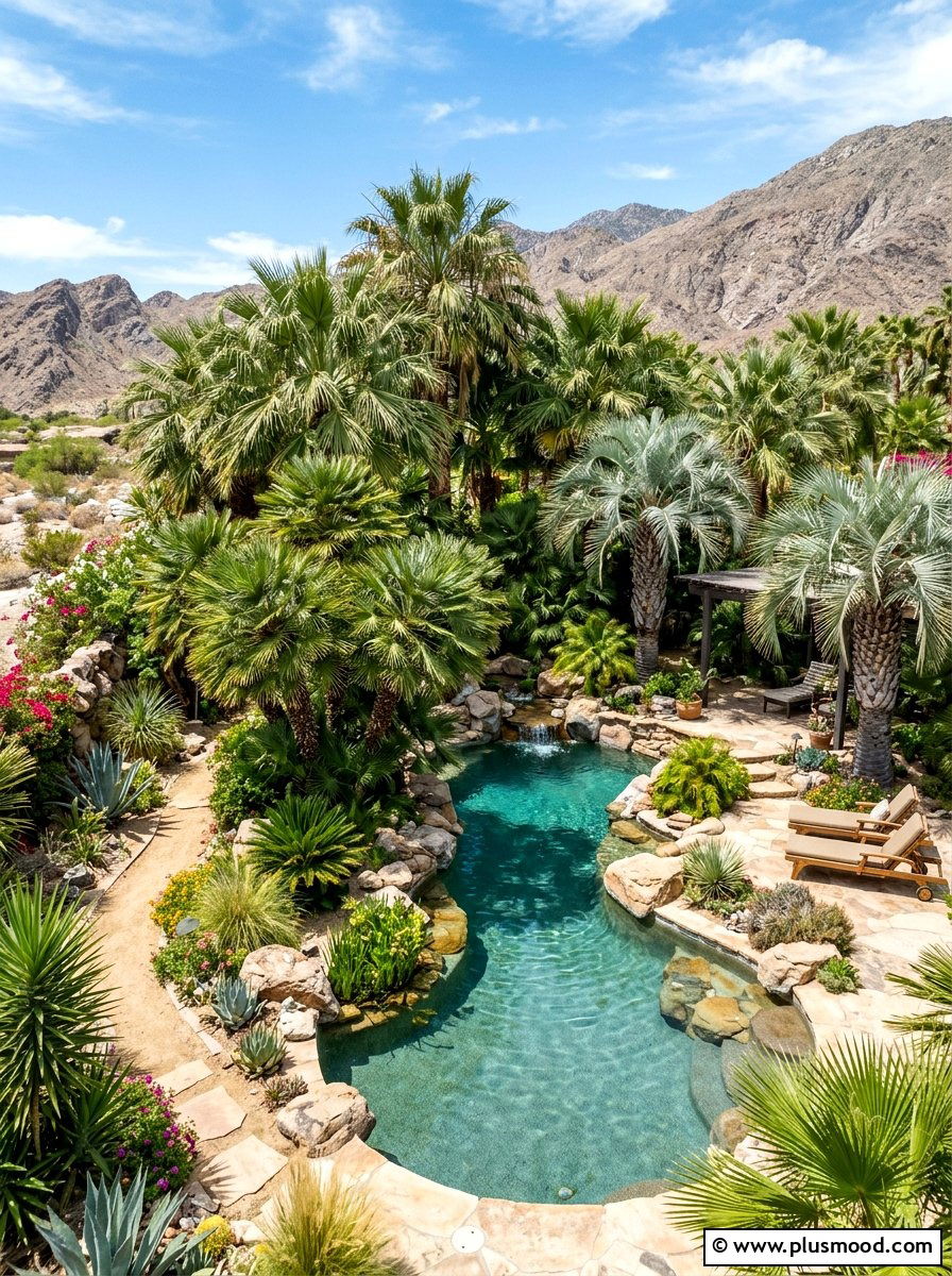Desert oasis palm - 25 pool landscaping ideas for desert climates