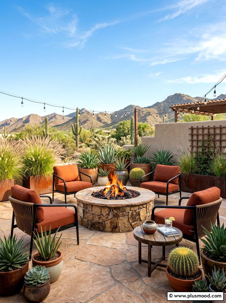 Desert patio with fire pit - 25 summer desert landscaping ideas