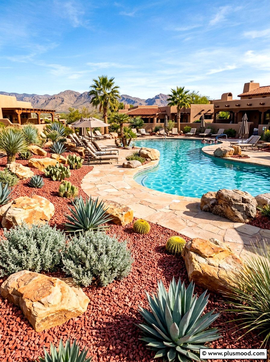 Desert rock xeriscape - 25 summer pool landscaping ideas with rocks