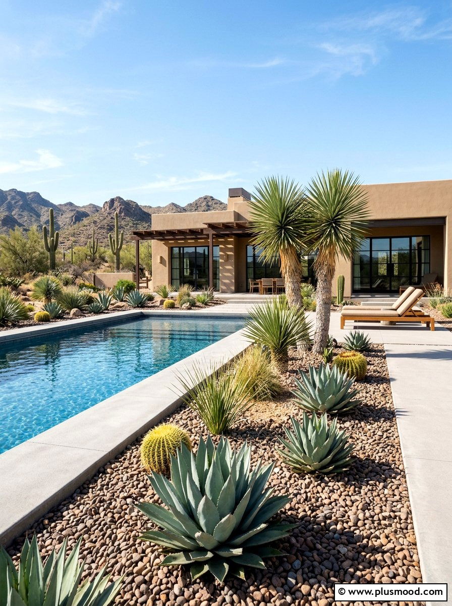Desert xeriscape around pool - 25 pool landscaping ideas for ranch homes