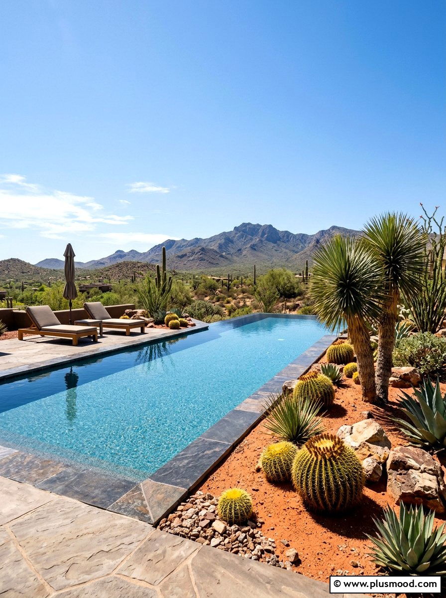 Desert xeriscape pool plants - 25 pool landscaping ideas with flower beds