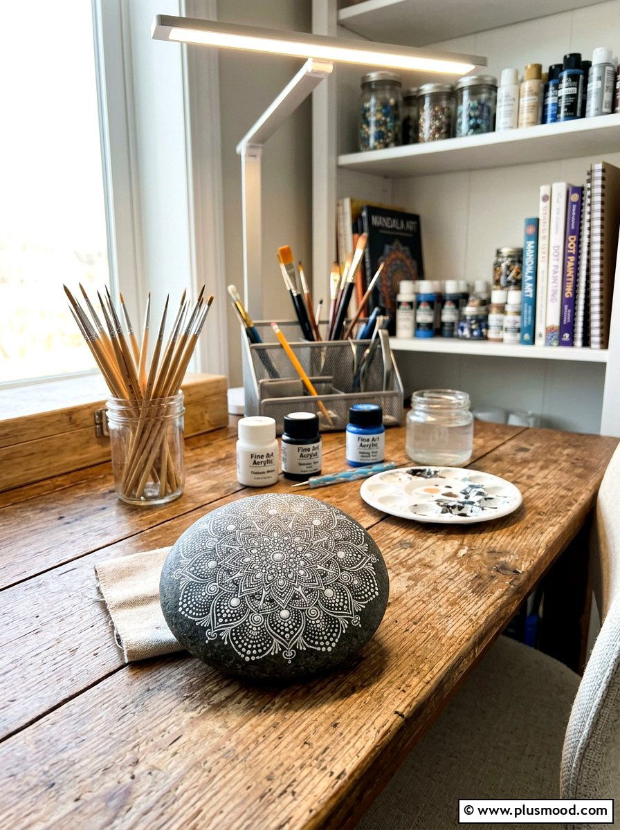 Detailed Fine Line Mandala - 25 painted rock ideas with mandala