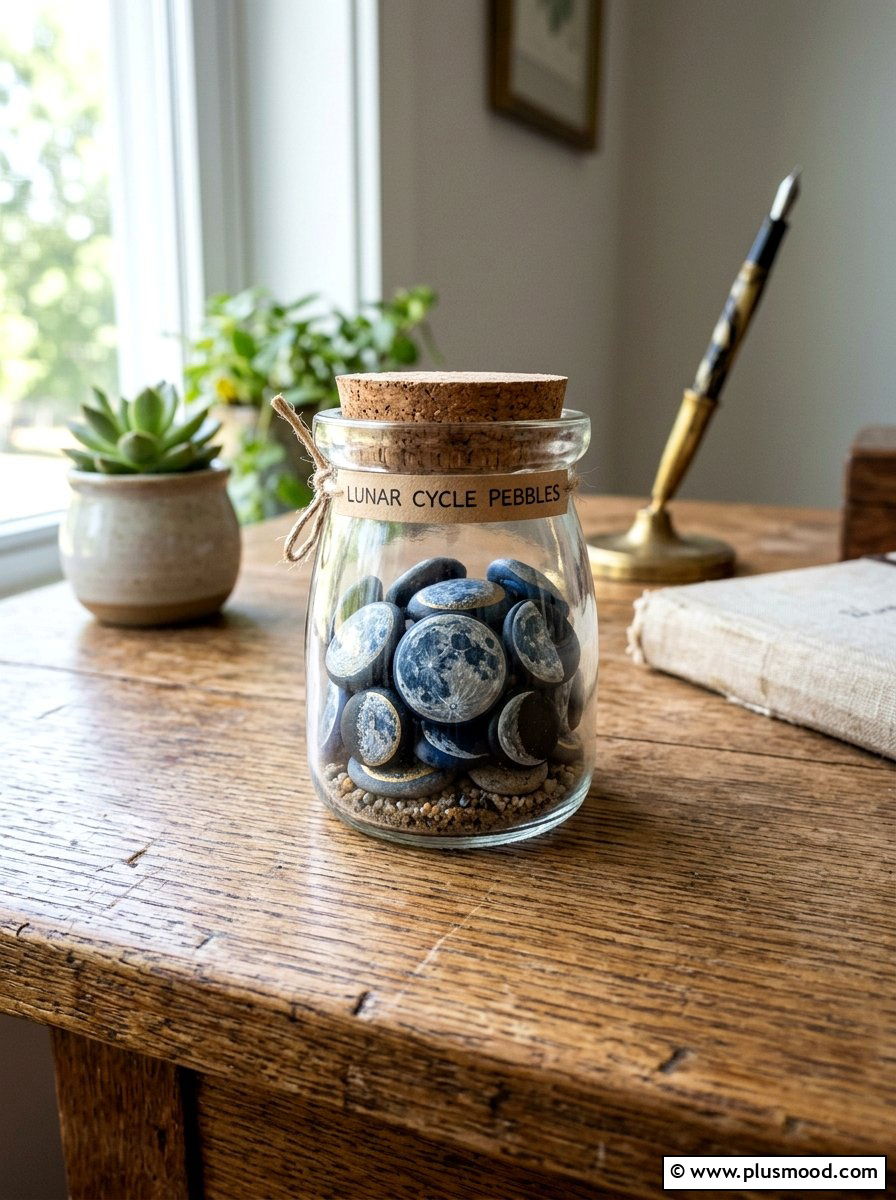 Detailed lunar cycle pebble - 25 painted rock ideas with moon phases