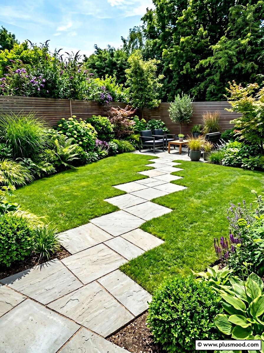 Diagonal Stone Path - 25 small backyard ideas with stepping stones