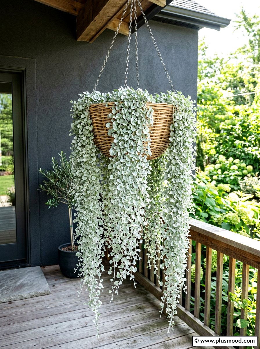 Dichondra silver falls basket - 25 summer hanging basket ideas for front porch