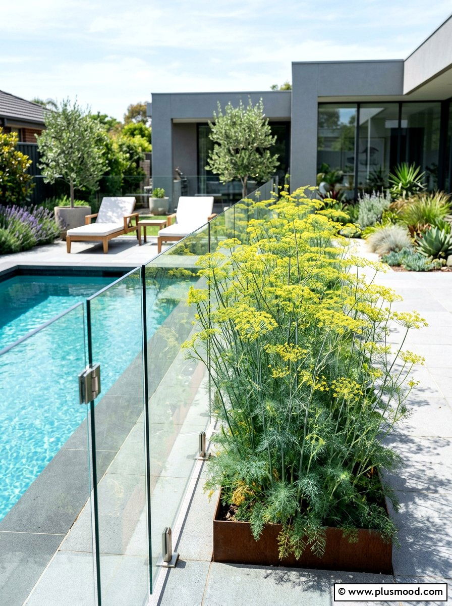 Dill Herb Pool Planting - 25 pool landscaping ideas with herbs