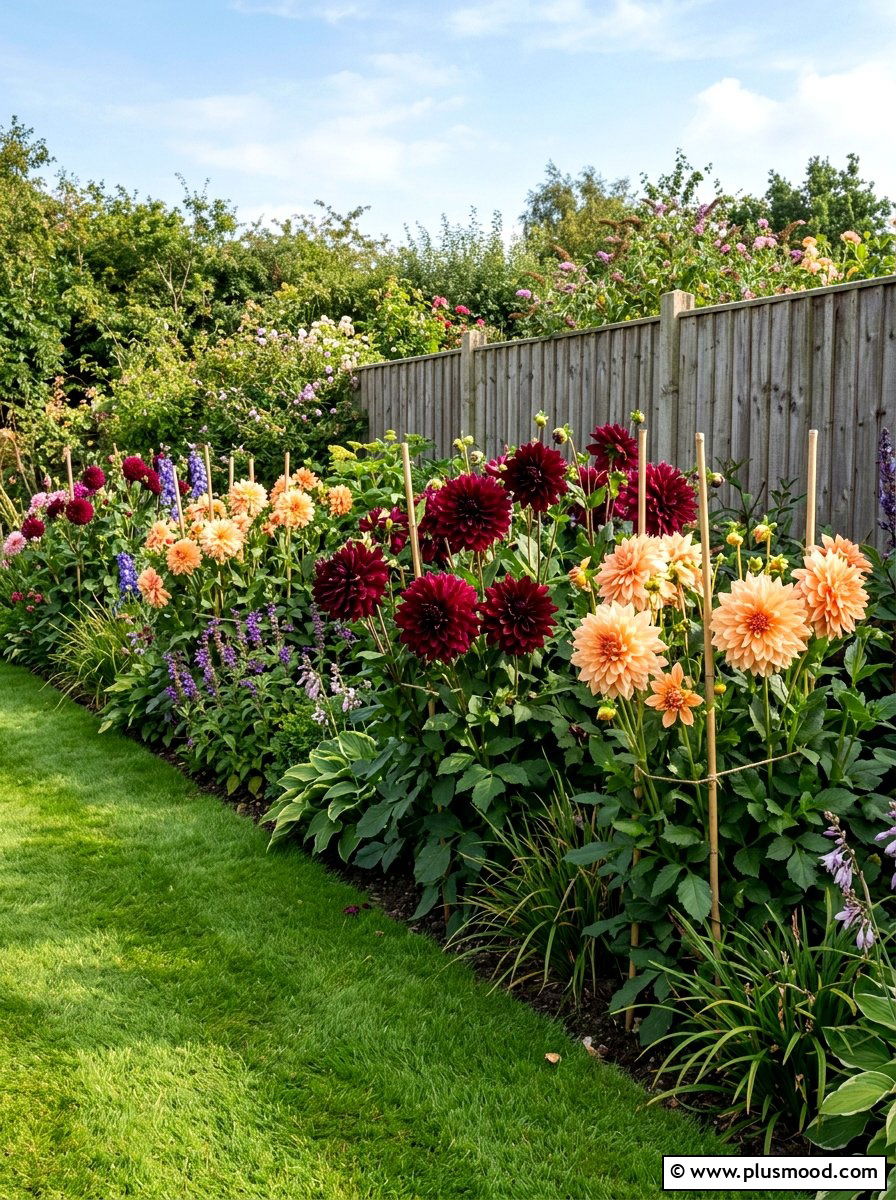 Dinnerplate Dahlia Border - 25 summer dahlia garden ideas