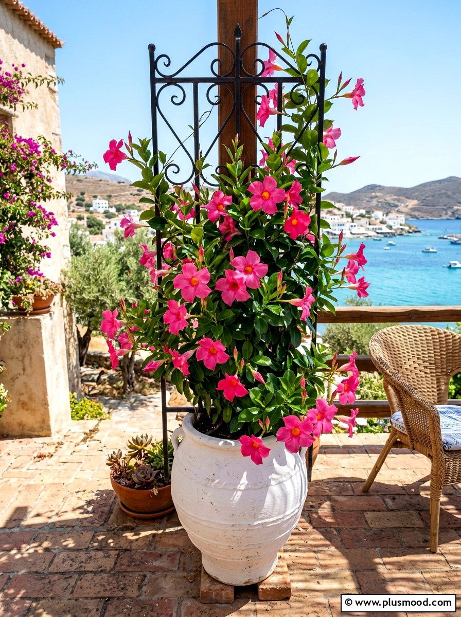 Dipladenia Climbing Porch Planter - 25 summer porch urn ideas