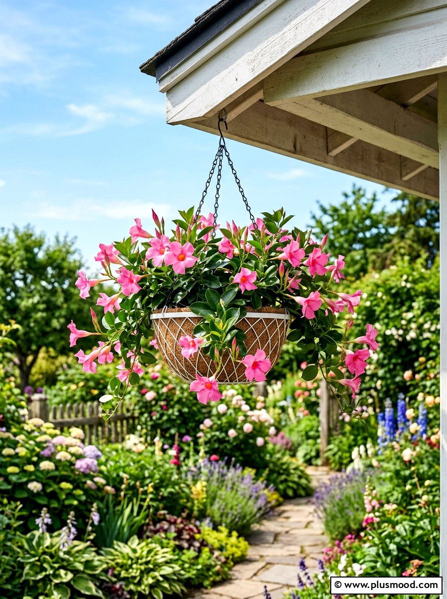 Dipladenia Flowering Hanging Basket - 25 summer tropical planter ideas