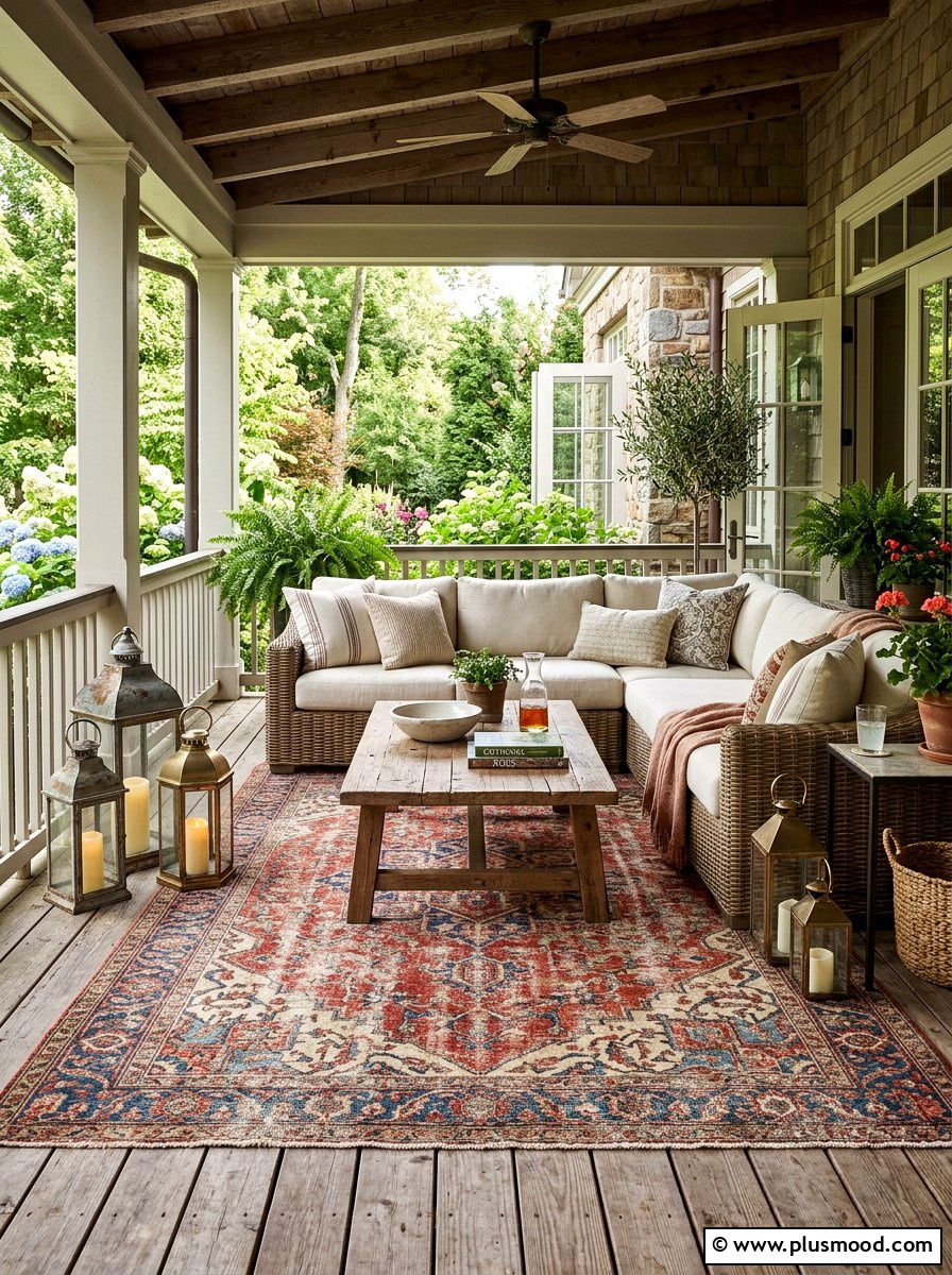 Distressed Persian Rug - 25 summer porch rug ideas