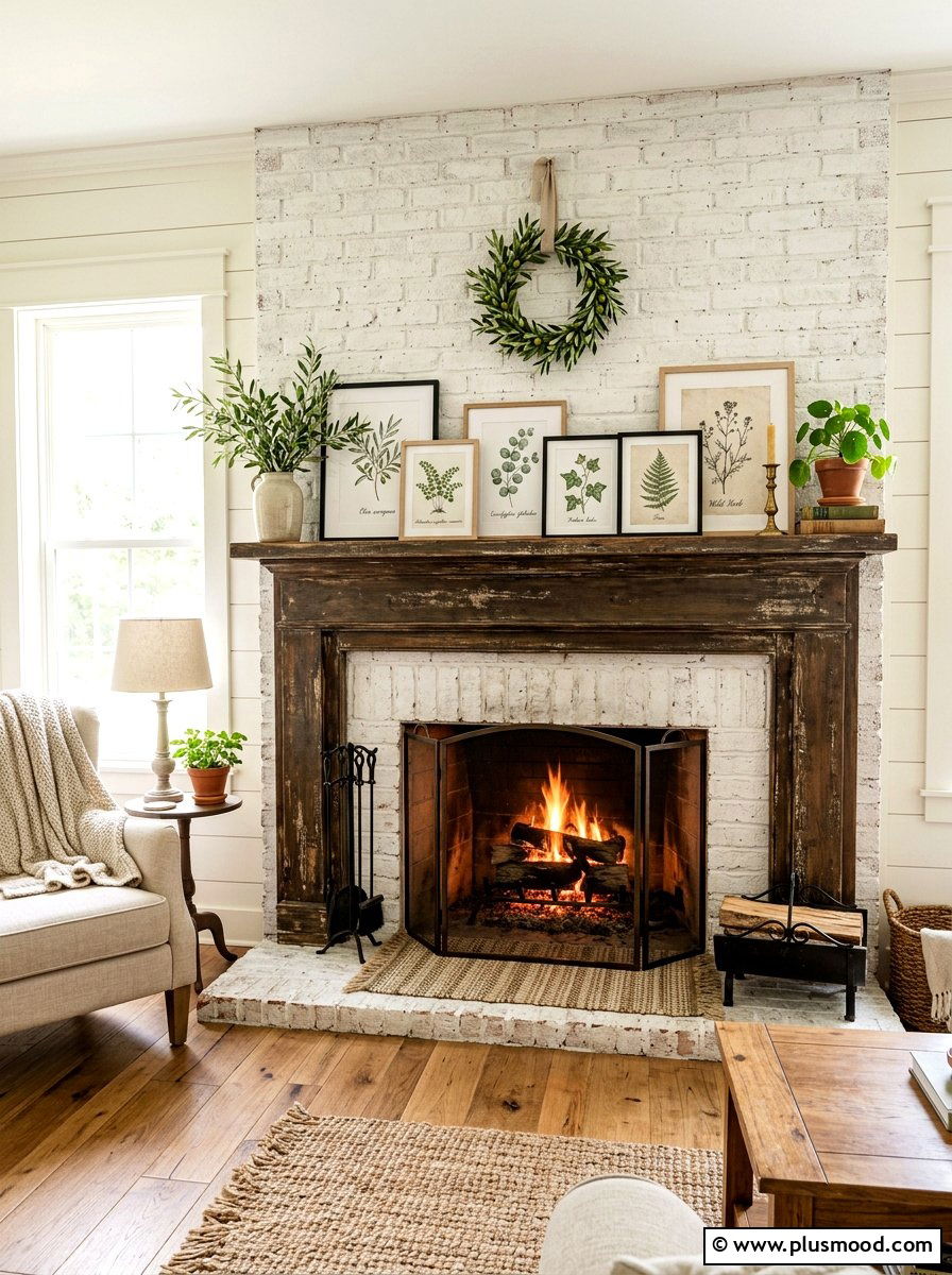 Distressed Wood Mantel - 25 summer farmhouse decor ideas