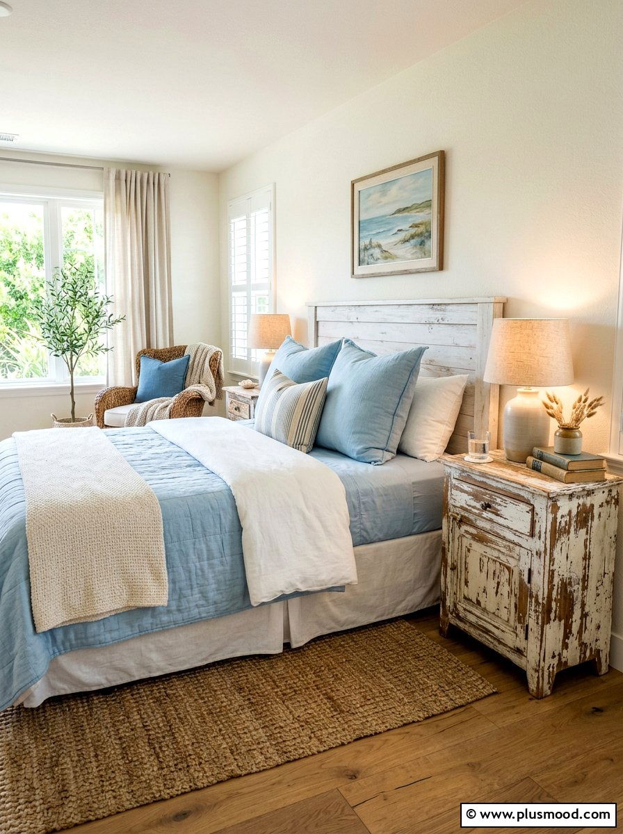 Distressed Wood Nightstand - 25 summer beachy bedroom ideas