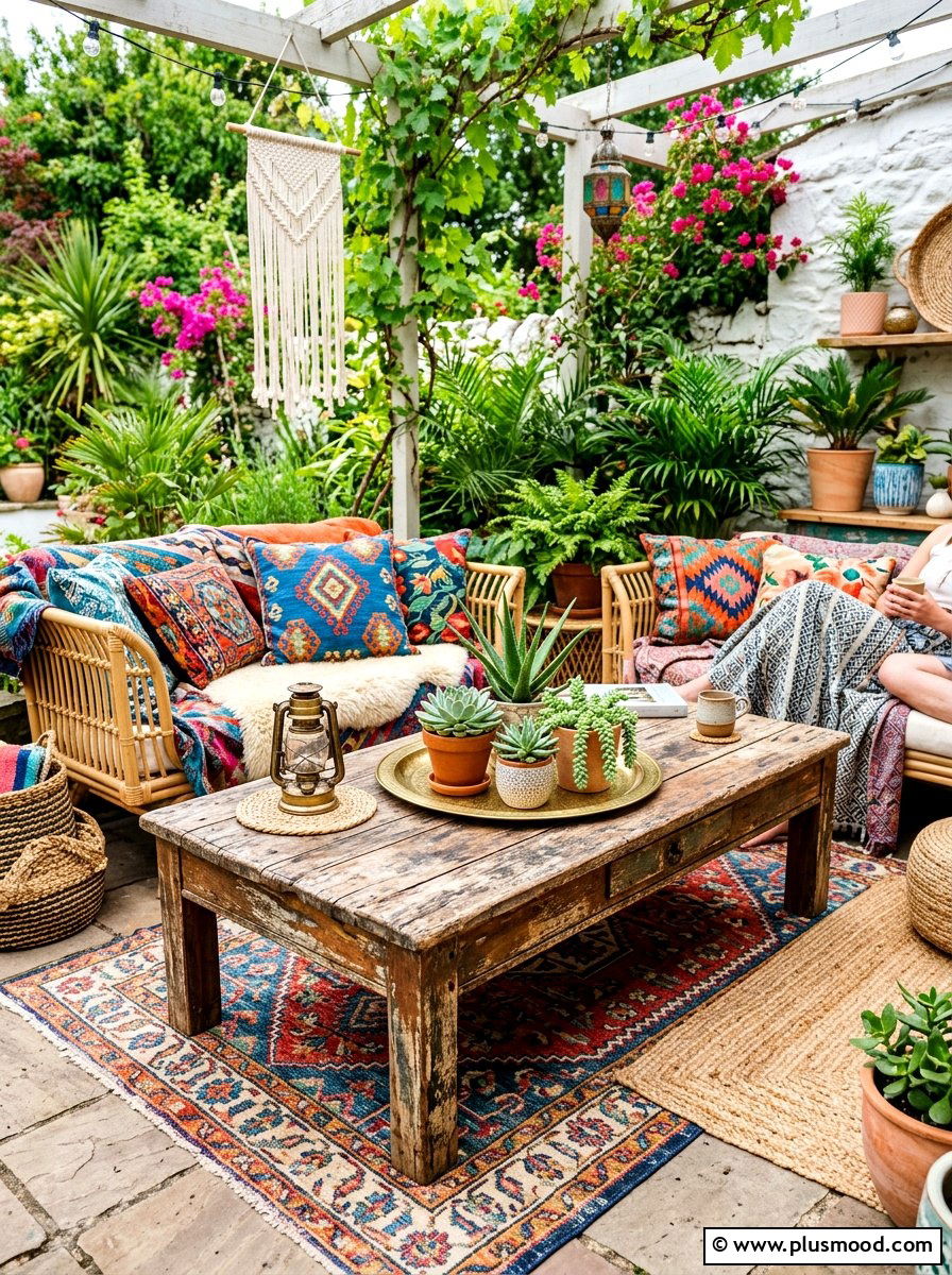 Distressed Wood Table - 25 summer boho patio decor ideas