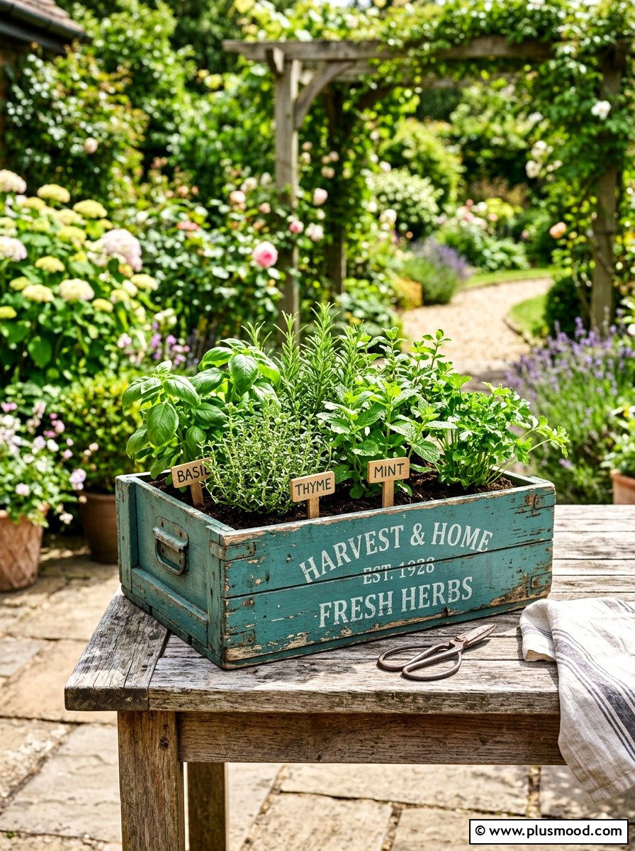 Distressed teal wooden crate