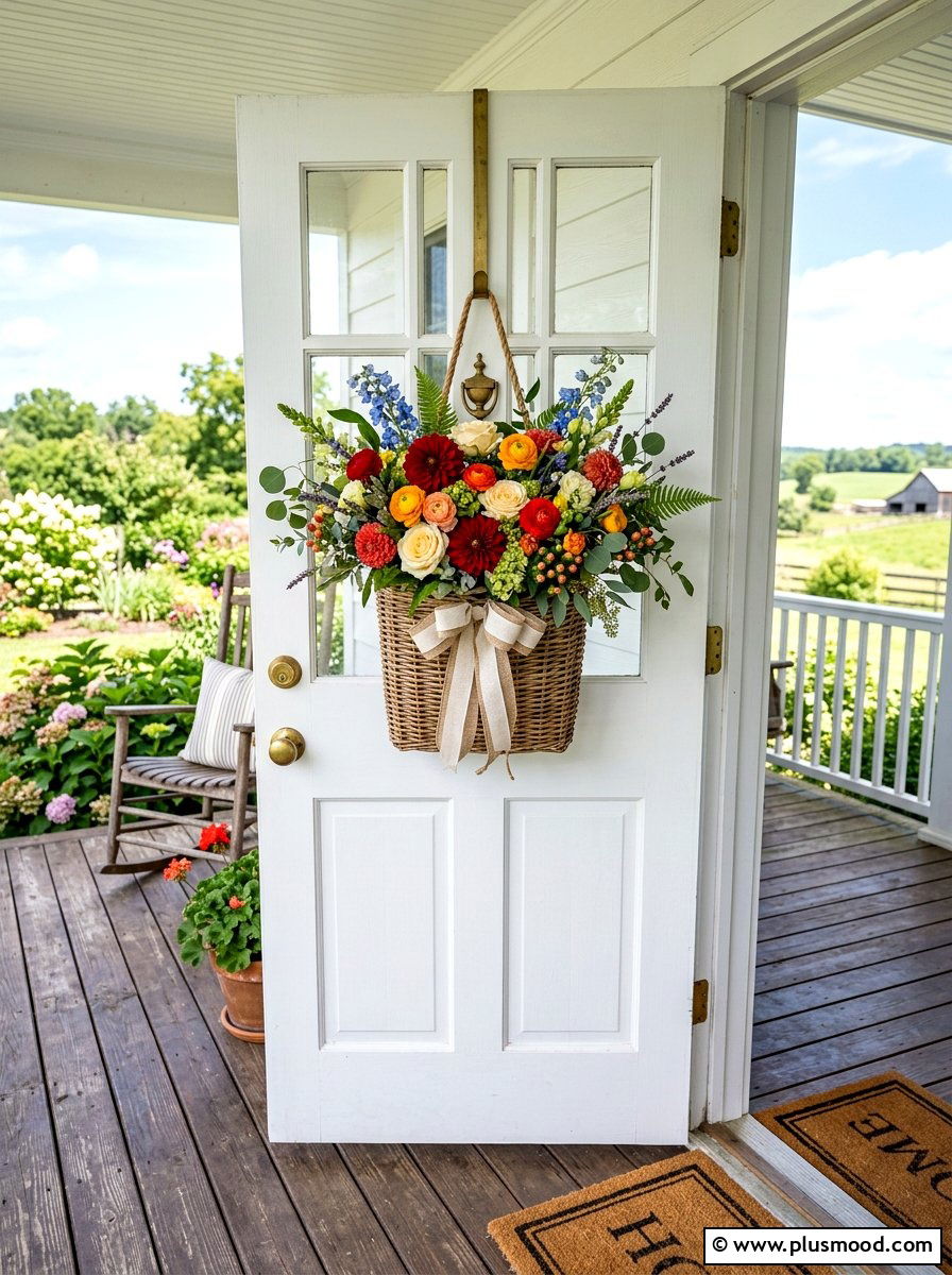 Door basket wreath - 25 summer front porch wreath ideas