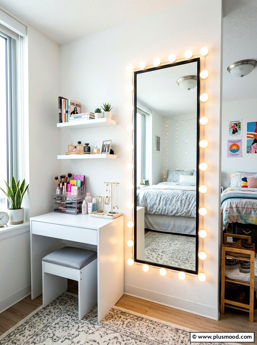 Dorm Mirror With Lights - 25 summer dorm room ideas