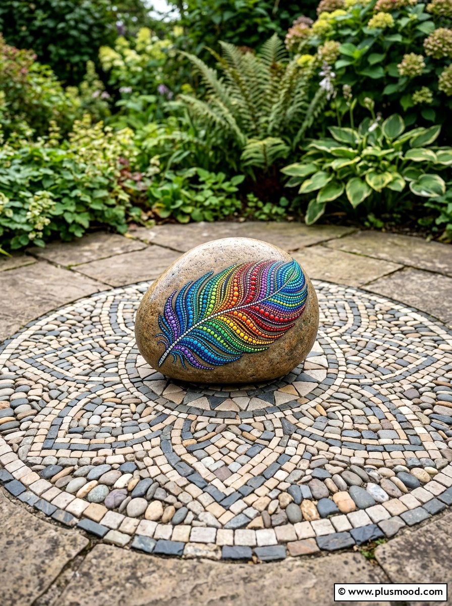 Dot Art Feather - 25 painted rock ideas with feather design