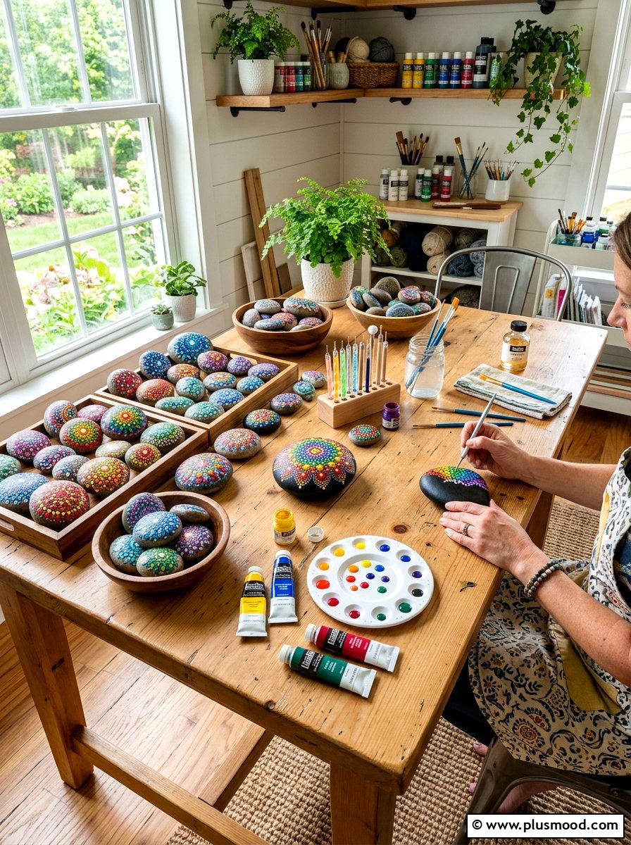 Dot Art Stones - 25 painted rock ideas for therapy and anxiety