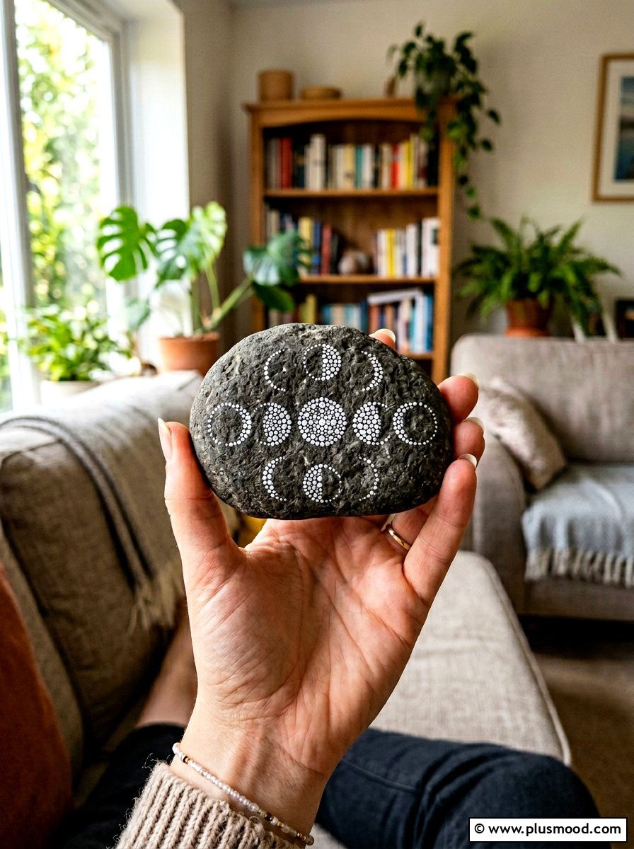 Dot art moon cycle - 25 painted rock ideas with moon phases