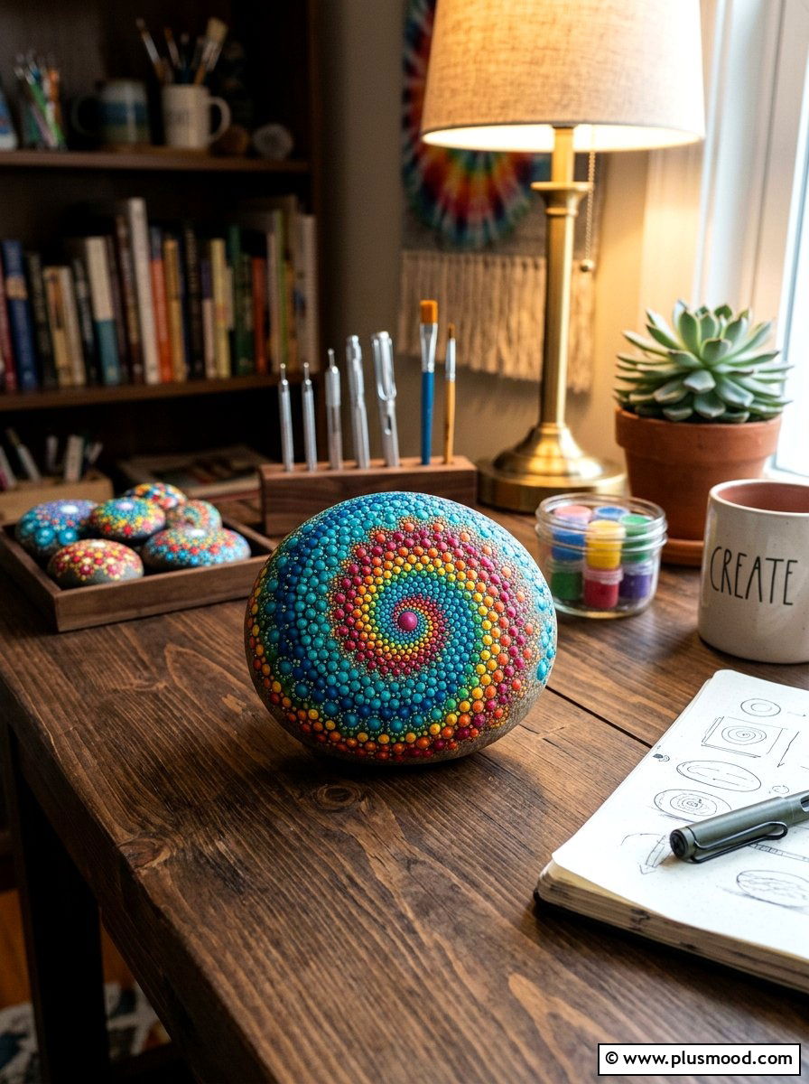 Dot art tie dye rock painting - 25 painted rock ideas with tie dye effect
