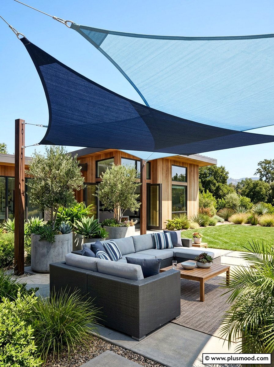 Double Overlapping Shade Sails - 25 small backyard ideas with shade sail