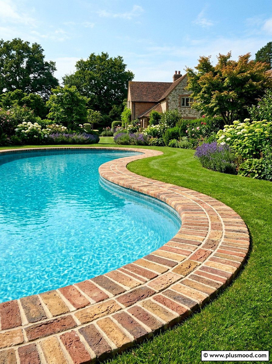 Double Row Brick Pool Border - 25 pool landscaping ideas with brick edging