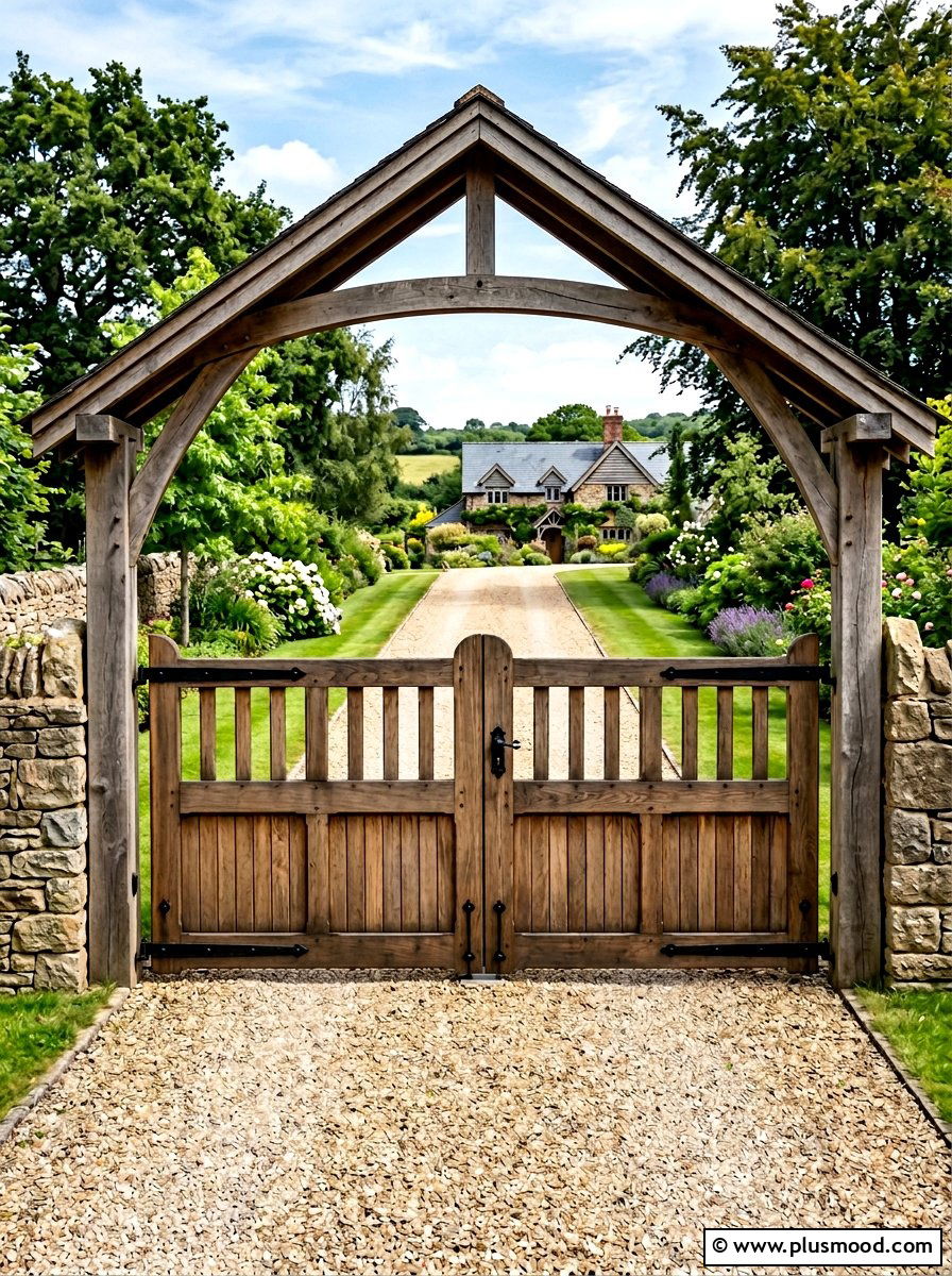 Double Wooden Gate Driveway Entry - 25 outdoor garden decor ideas with wooden gate