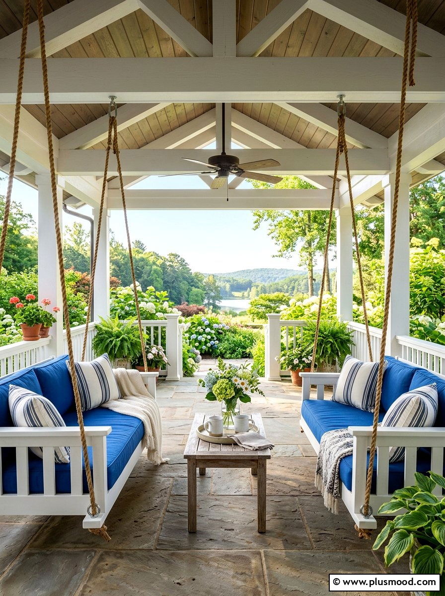 Double porch swing layout - 25 summer porch swing curb appeal ideas